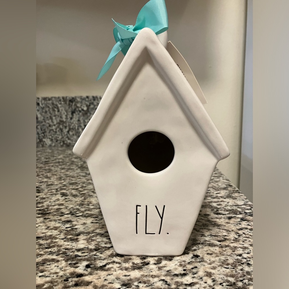 NEW Rae Dunn FLY Glazed Ceramic Ivory Birdhouse Bird Image Farmhouse Kitchen
